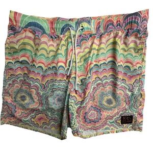 RVCA Swim Trunks XXL Psychedelic Print Elastic Waist Volley Shorts